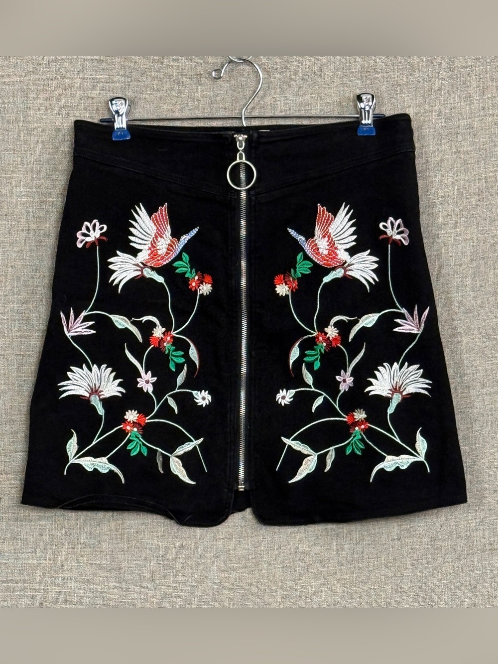 Umgee Embroidered A-Line Mini Skirt w/ Zip Closure